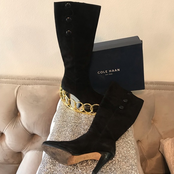 Cole Haan Black Suede Button Boots - Picture 3 of 7